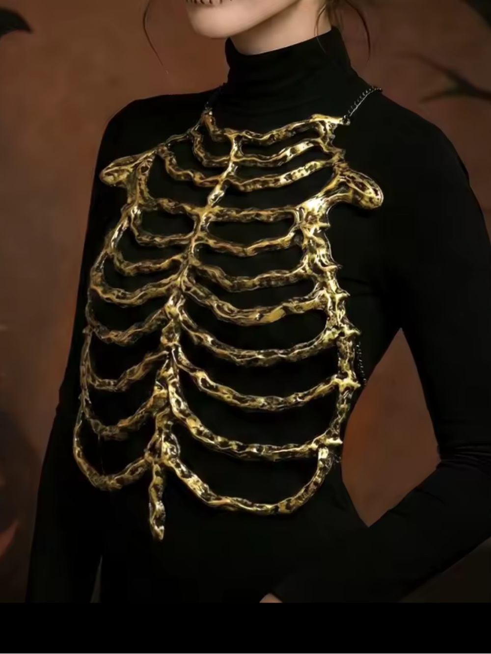 Gold Skeleton Rib Cage Body Chain Necklace | Gothic Statement Chest Piece